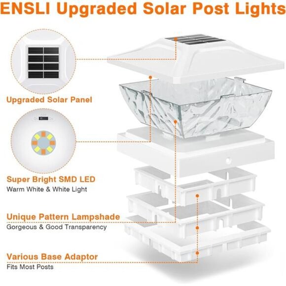 Solar Post Cap Lights 6 Pack, 2 Mode Bright Solar Post Lights Waterproof Fence - Picture 5 of 7